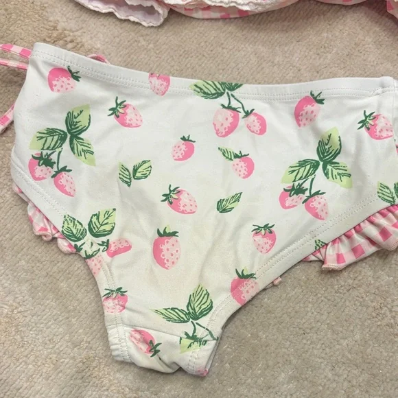 Sweet Honey- Girls Two-Piece Strawberry Print Tankini with Pink Gingham Ruffle - Picture 3 of 9